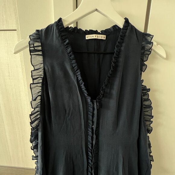 Alice + Olivia Navy Silk Asymmetrical Dress - Picture 3 of 5